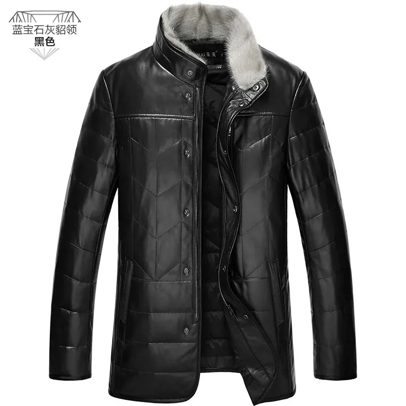 Black-grey collar AYUNSUE, натуральная кожа, куртка для мужчин, овчина, пальто, мужской пуховик, зимняя норковая Меховая куртка с воротником, тонкая натуральная кожа, куртки, TX-114098 - Цвет: Black-grey collar