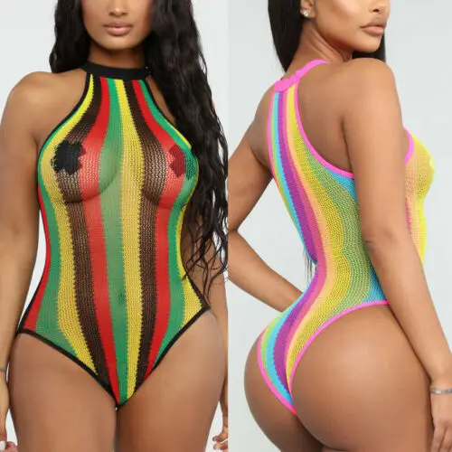 Женский слитный купальник в полоску новый сексуальный бикини пуш ап прозрачный