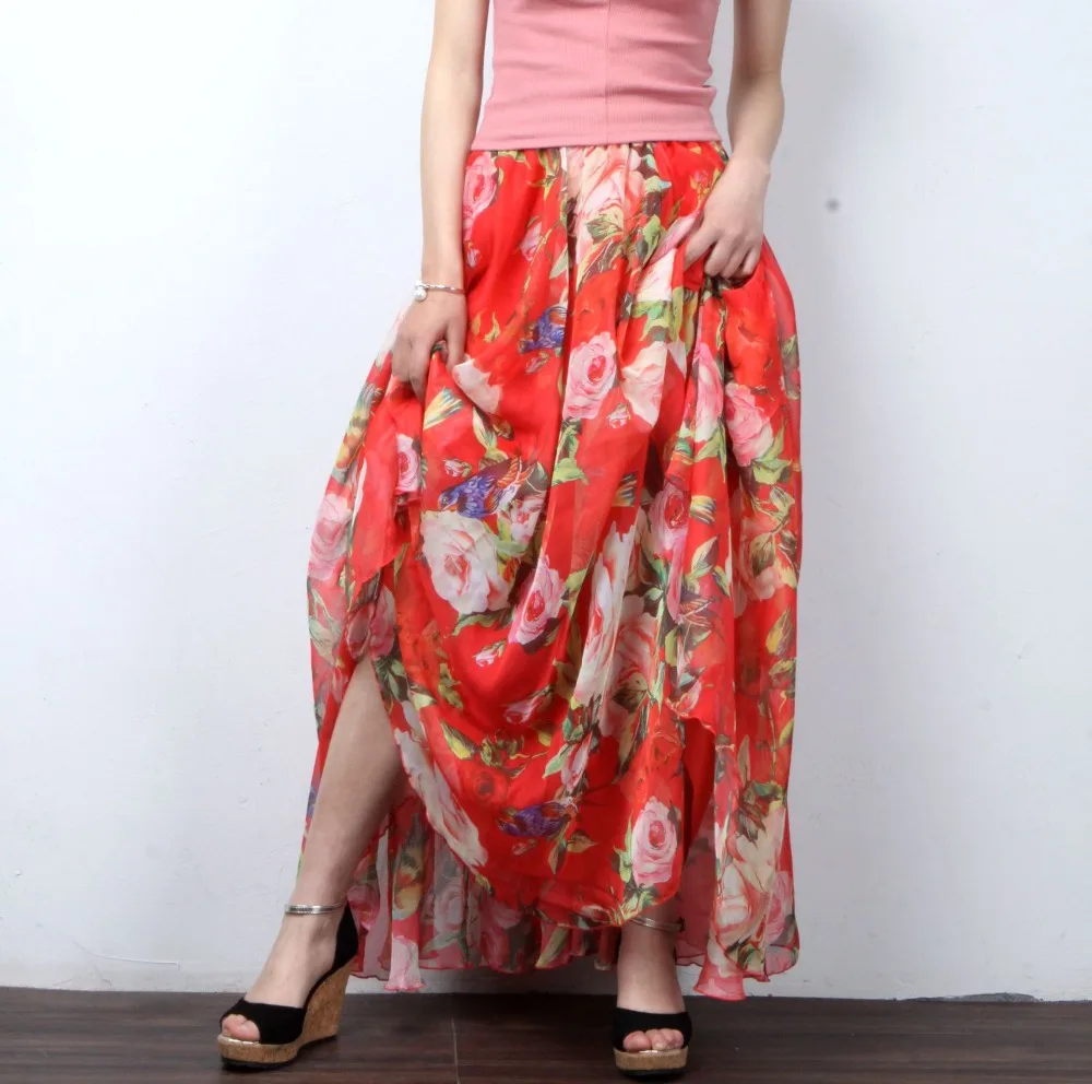 Летняя шифоновая юбка в богемном стиле Женская Длинная пляжная макси пол с