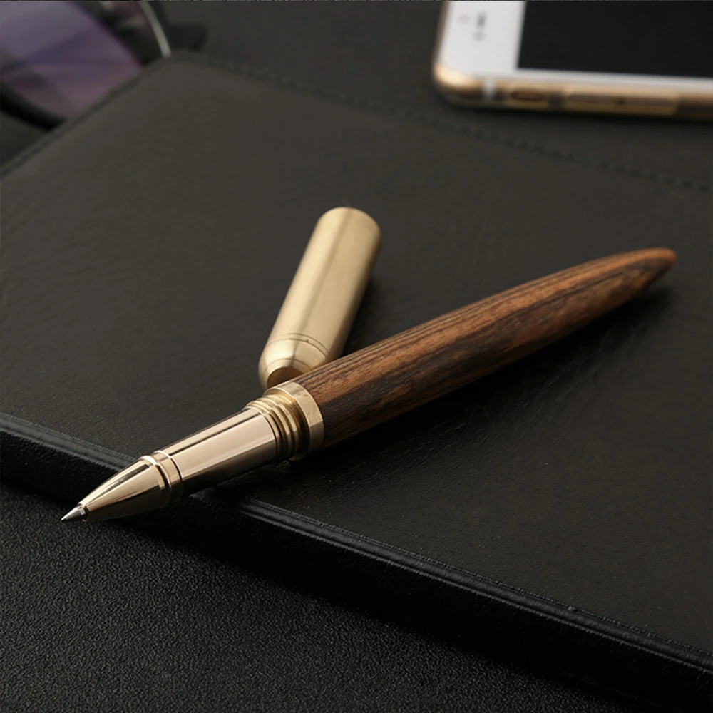 High Quality Handmade vintage Brass gift sign pen Gel ink with clip Black Pure Copper Pen for travel office business|gel pen|sign penpen gel |