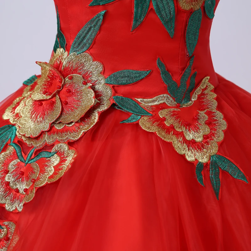 Quinceanera/красное роскошное бальное платье с цветочной вышивкой яркие цвета