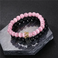 2pcssets natural opal stone beads bracelet king and queen cz crown couples charm bracelet for women men fashion jewelry gifts