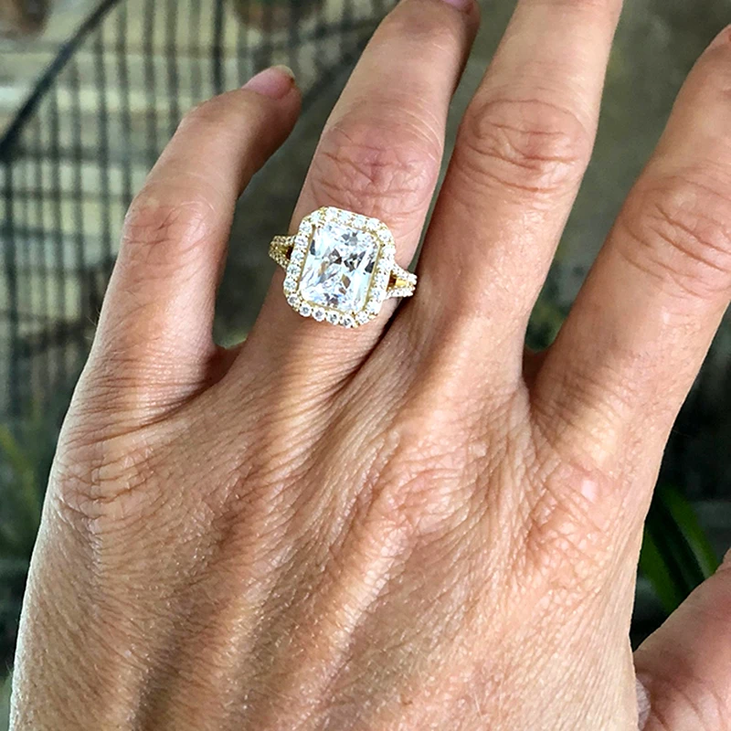 

4.5ctw Center 10x8mm Radiant Cut Moissanite Engagement Ring Real 14K Yellow Gold Diamond Fine Jewelry For Women
