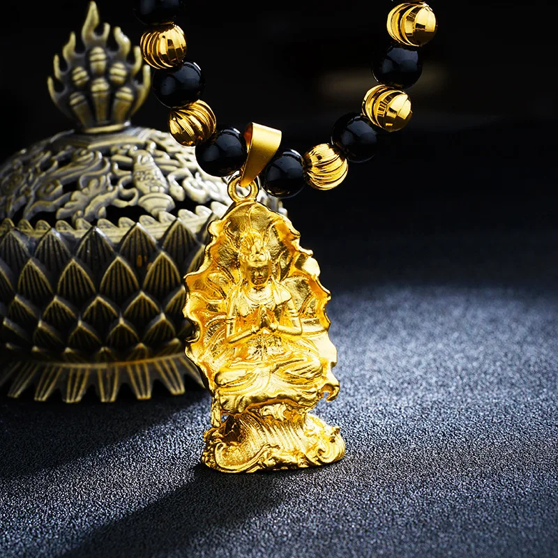 MHXFC Wholesale European Fashion Man Male Party Wedding Gift Dragon GUANYIN Rectangle Real 18KT Gold Pendant Necklace NL161 | Украшения и