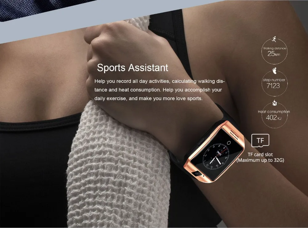 Смарт-часы jqaiq с камерой Bluetooth SmartWatch SIM TF слот для карт фитнес-трекер спортивные - Фото №1