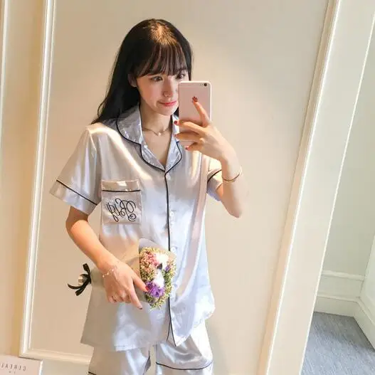 Летняя Пижама для женщин шелковая пижама с коротким рукавом и шорты комплект сна