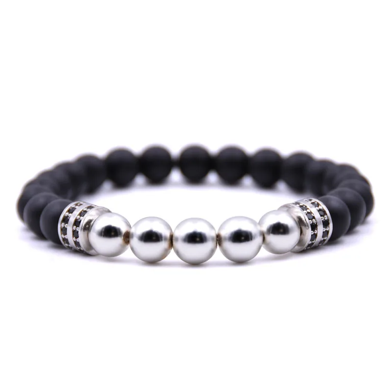 HONEYYIYI Men Jewelry Micro Pave CZ pillar charm Bracelets 8mm Natural stone Hematite Bracelet For Women pulseiras | Украшения и