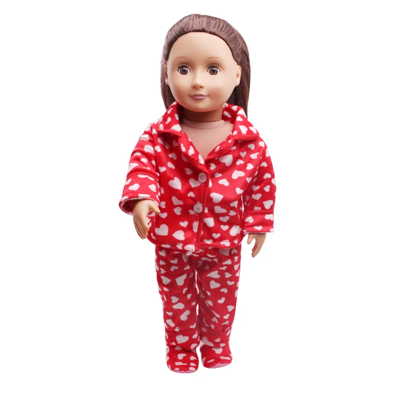 

18 Inch American Doll Girls Clothes Red Printed Pajamas Set Newborn Baby Toys Accessories Fit 40-43 Cm Boy Dolls Gift c410-c411