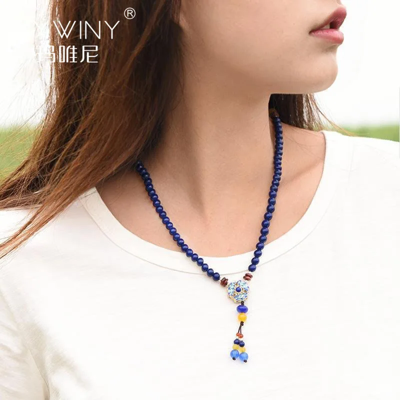 Женский этнический браслет ручной работы плетеный винтажный с голубыми