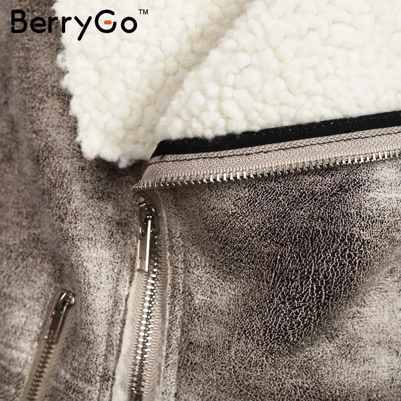 BerryGo замшевое пальто из овечьей шерсти для женщин 2018 осень зима теплое длинное на