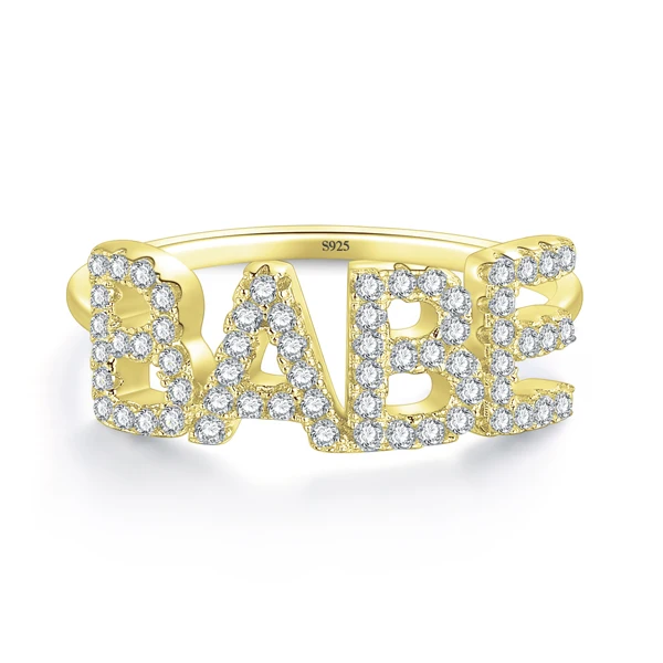 Gold BABE Modian горячая Распродажа Настоящее 925 пробы Серебряное очаровательное кольцо на палец с надписью элегантное модное кольцо для женщин Серебряное ювелирное изделие - Цвет основного камня: Gold BABE
