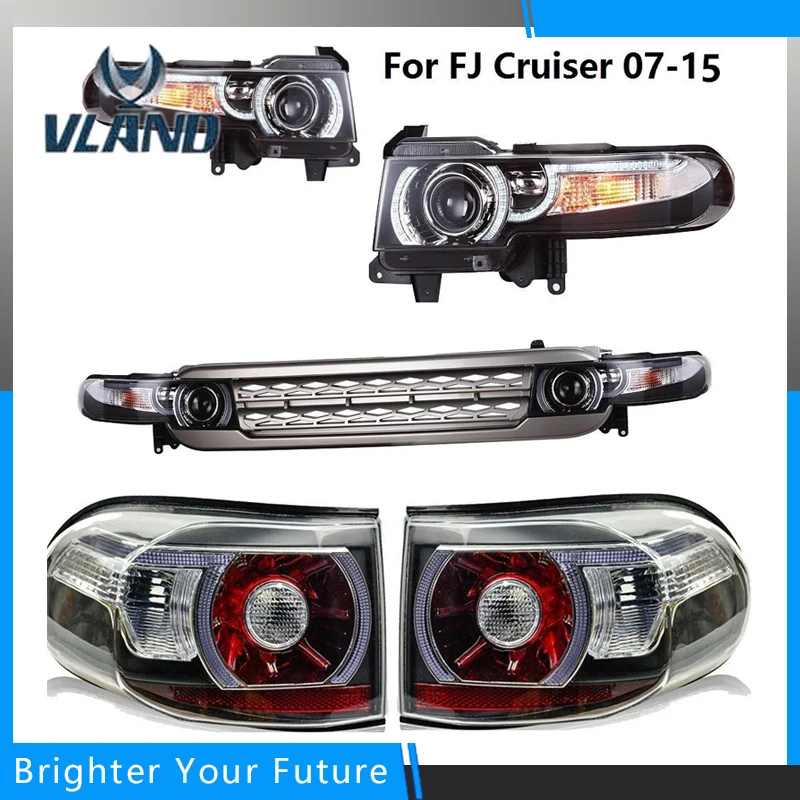 Новейший светодиодный DRL проектор фары и задние фонари и решетки для Toyota FJ Cruiser 2007- двойной луч задний фонарь