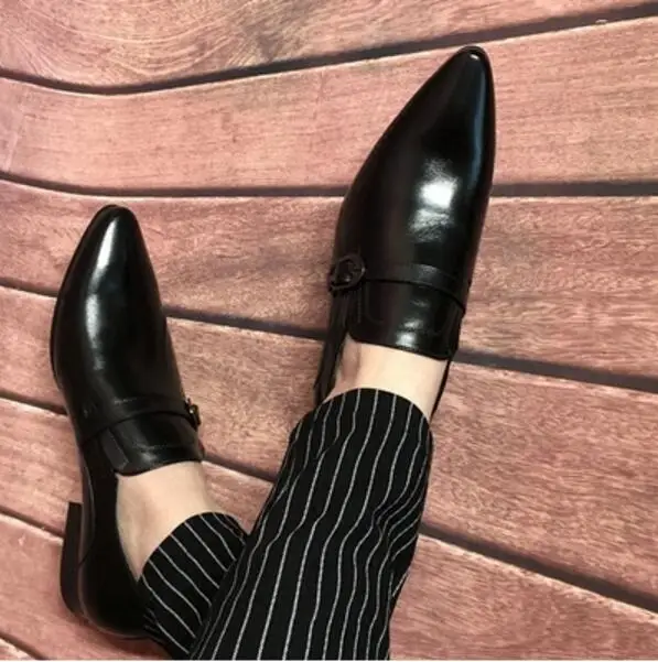 

CH.KWOK Spring Autumn 2018 New Italian Leather Oxfords for Man Dress Wedding Tuxedo Oxfords Buckles Pointed Toe Slip On Shoes
