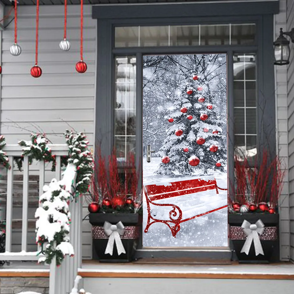 Merry Christmas Snow Christmas Tree Wall Art Removable Home Window Wall Decoration Stickers Door Stickers Decal Party Decor