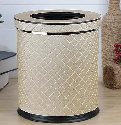 x1 Европейская Высококачественная кожа+ металлическая корзина для мусора круглый контейнер для мусора кухонное ведро с крышкой настольная корзина украшение дома PLJT06 - Цвет: x1