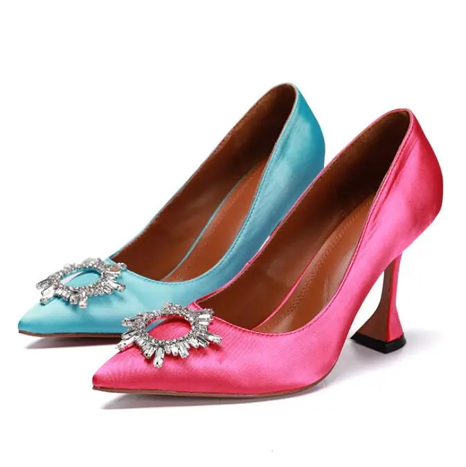 Туфли женские вечерние на высоком каблуке атласные туфли-лодочки заостренный