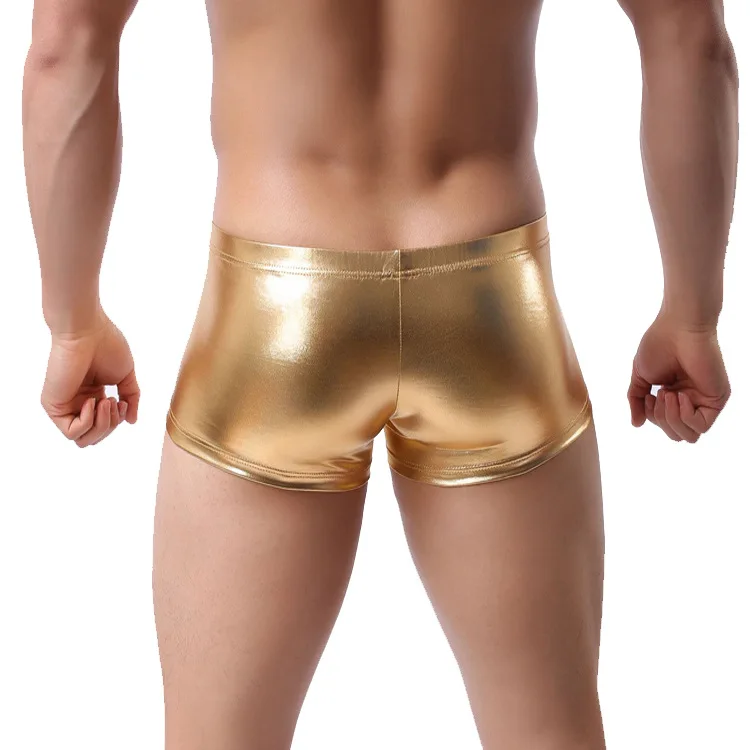 5pcs/lot New Faux Leather U Convex Boxers Men's Sexy Siamese Boxers Sexy Underwear Black/Gold/Silver S M L XL XXL Free Shipping
