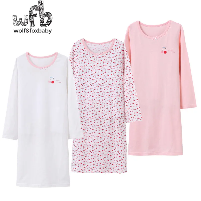 

Retail 3-14 years long-sleeves cotton children's home wear nightdress girl baby pajamas autumn fall Spring Print Cherry