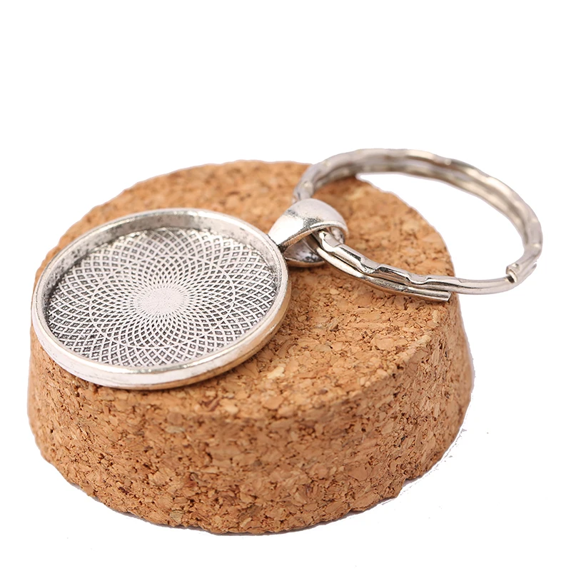 reidgaller 5pcs fit 25mm round cabochon key chain settings antique silver blank keychain base trays diy keyring accessories | Украшения и