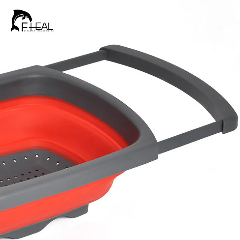 FHEAL 1 piece Foldable Silicone Colander Fruit Vegetable Washing Basket Strainer Collapsible Drainer With Handle Kitchen Tools | Дом и сад