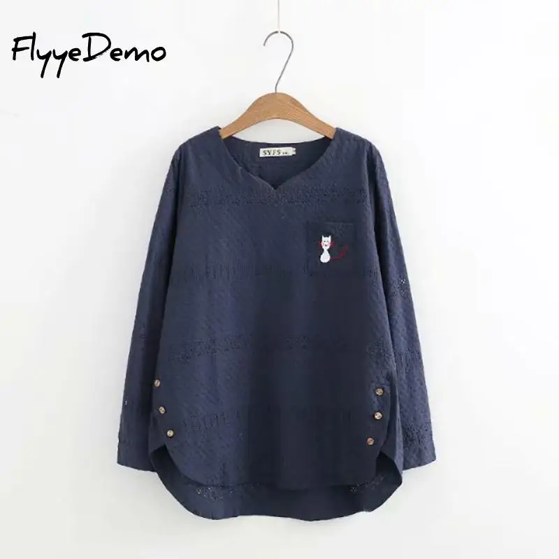 4XL 6 Colors Autumn New Lace Blouses Cat Embroidery Hollow Out Casual Ladies Fashion Shirts White Pink Loose Tops Plus Size | Женская