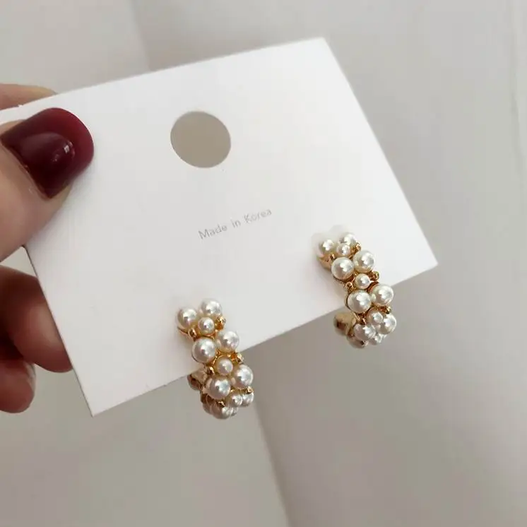 2019 New Trendy C Shape Earrings For Women Simulated Pearl Beads Elegant Hoop Vintage Semicircle Pendientes Party Gift | Украшения и