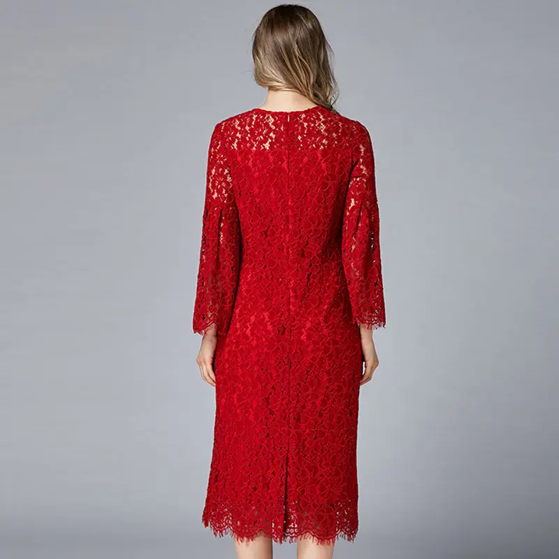 Женское кружевное платье большого размера с расклешенными рукавами вечернее