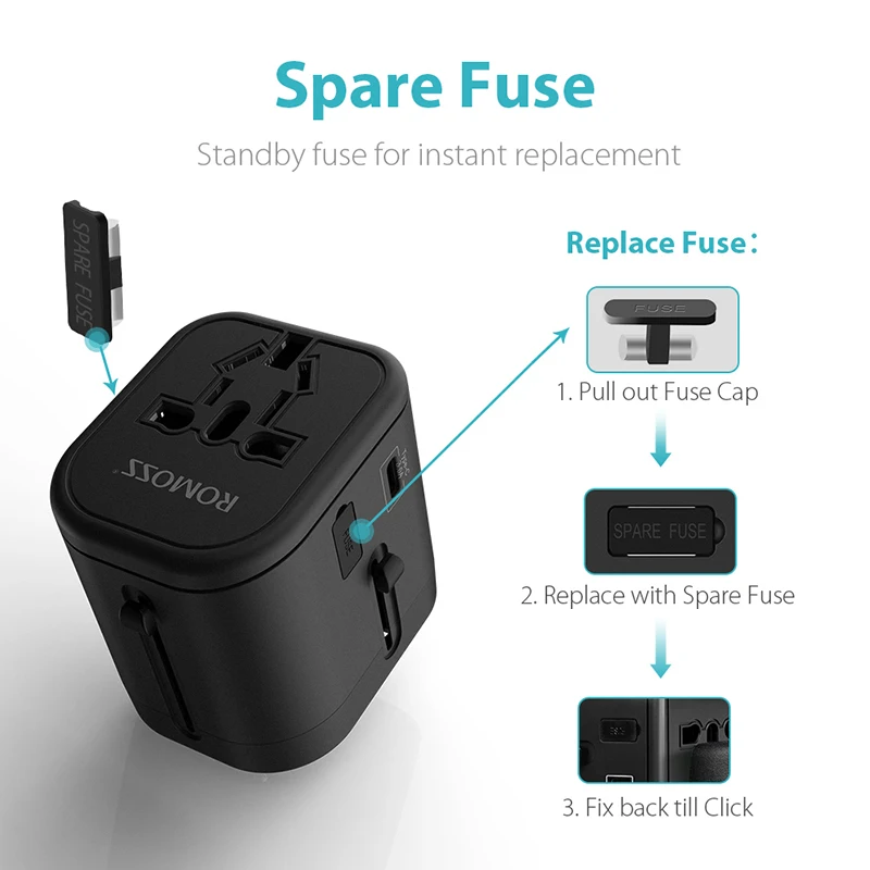 Romoss дорожный адаптер Международный универсальный питания все в одном с 3 USB