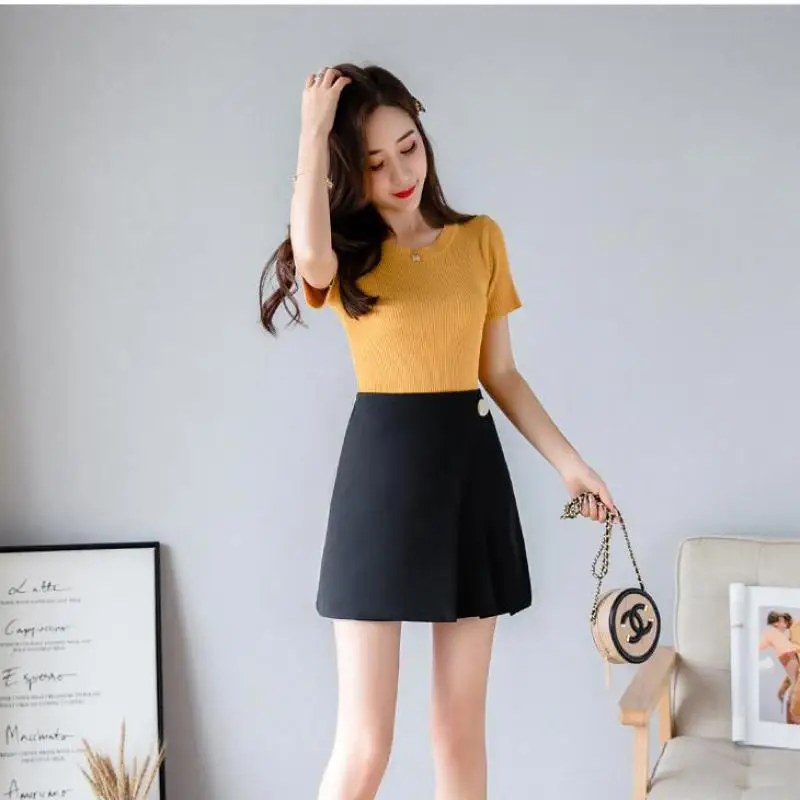 

Plissee A -line Skirts High Waist Women Sexy Sweet Sweet Mini Fixed Key Style