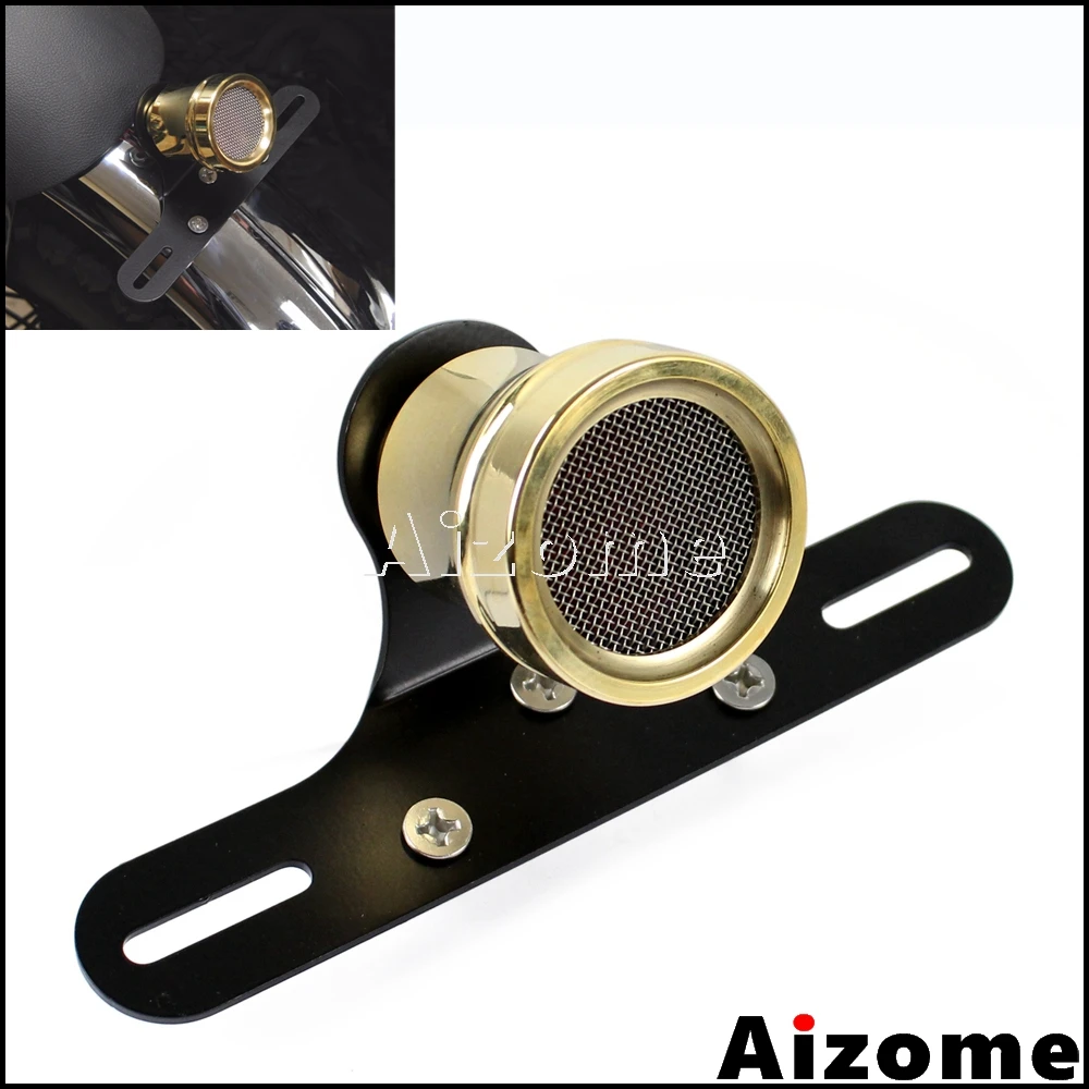 

Motorcycle Whisky Brat LED Tail Light Brass Stop Lamp For Harley Cafe Racer Scrambler Mesh Grill Taillight License Plate Light