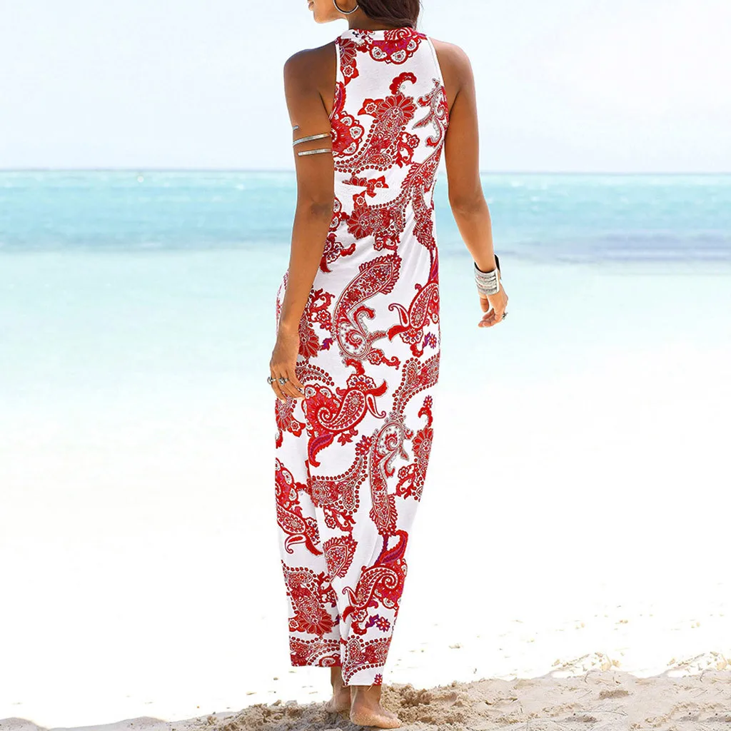 Летний женский длинный сарафан без рукавов с V-образным вырезом | Женская одежда