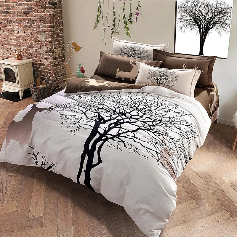 

2018 Cotton Sanding Garden Style Trees Deers 4pcs Thick Sanding Cotton Duvet Cover+flat Sheet+pillowcases30
