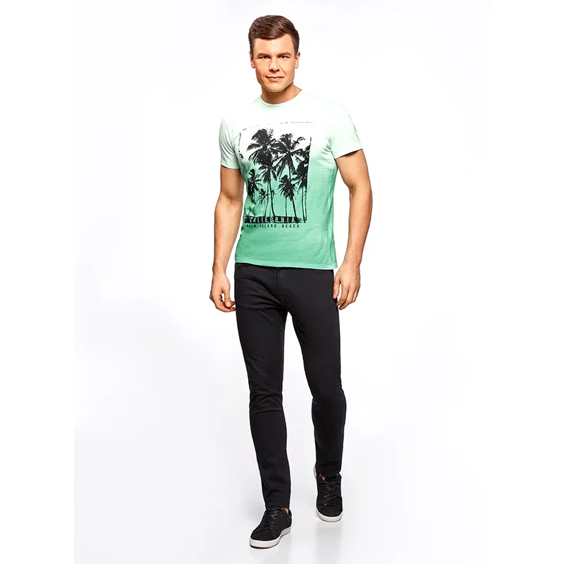 oodji Футболка хлопковая с принтом &quotпальмы&quot мужская 5L611366M 39485N|t-shirt|male t-shirtoodji |
