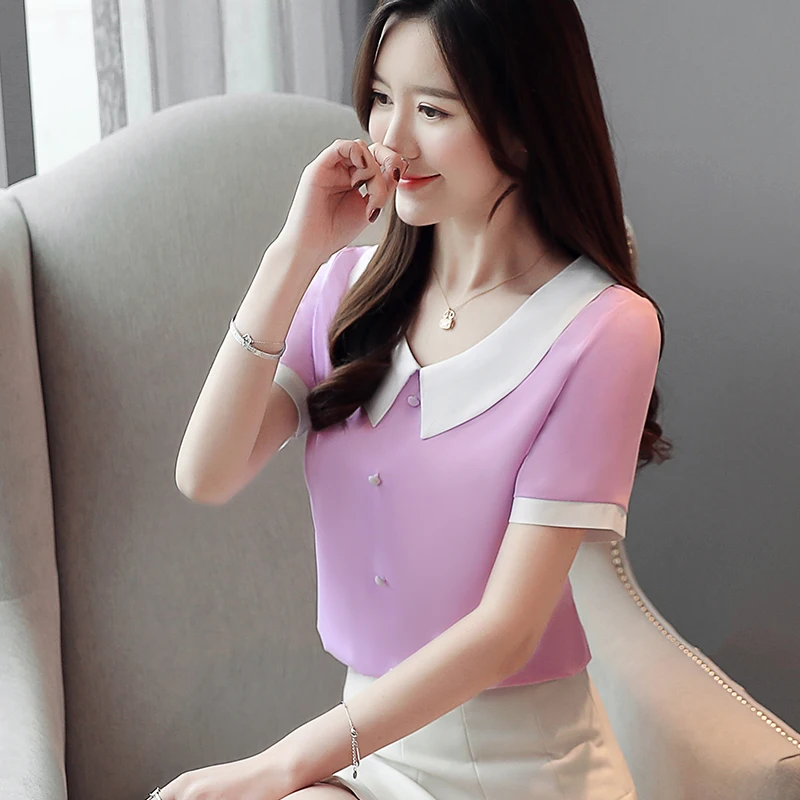 Женская летняя шифоновая рубашка 2019 новая корейская мода короткий рукав