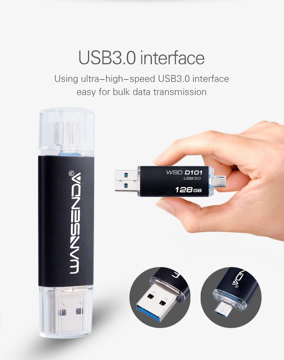 WANSENDA OTG USB флеш-накопитель 2 в 1 USB3.0& Micro USB флеш-накопитель 128 ГБ 256 ГБ флеш-накопитель 16 ГБ 32 ГБ 64 Гб двойная USB карта памяти