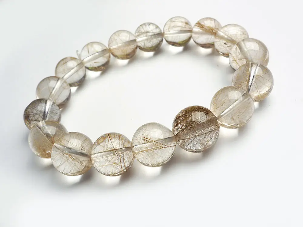 

Genuine Natural Silver Rutilated Quartz Crystal Round Beads Bracelet AAA 13mm