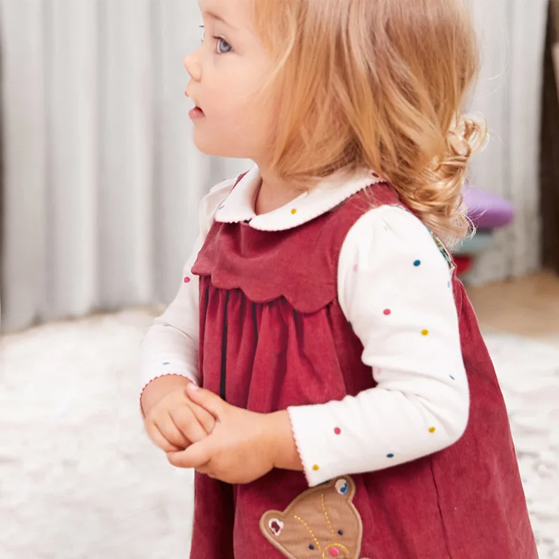 Детское платье без рукавов Little maven красное Хлопковое с аппликацией медведя Q0058 на