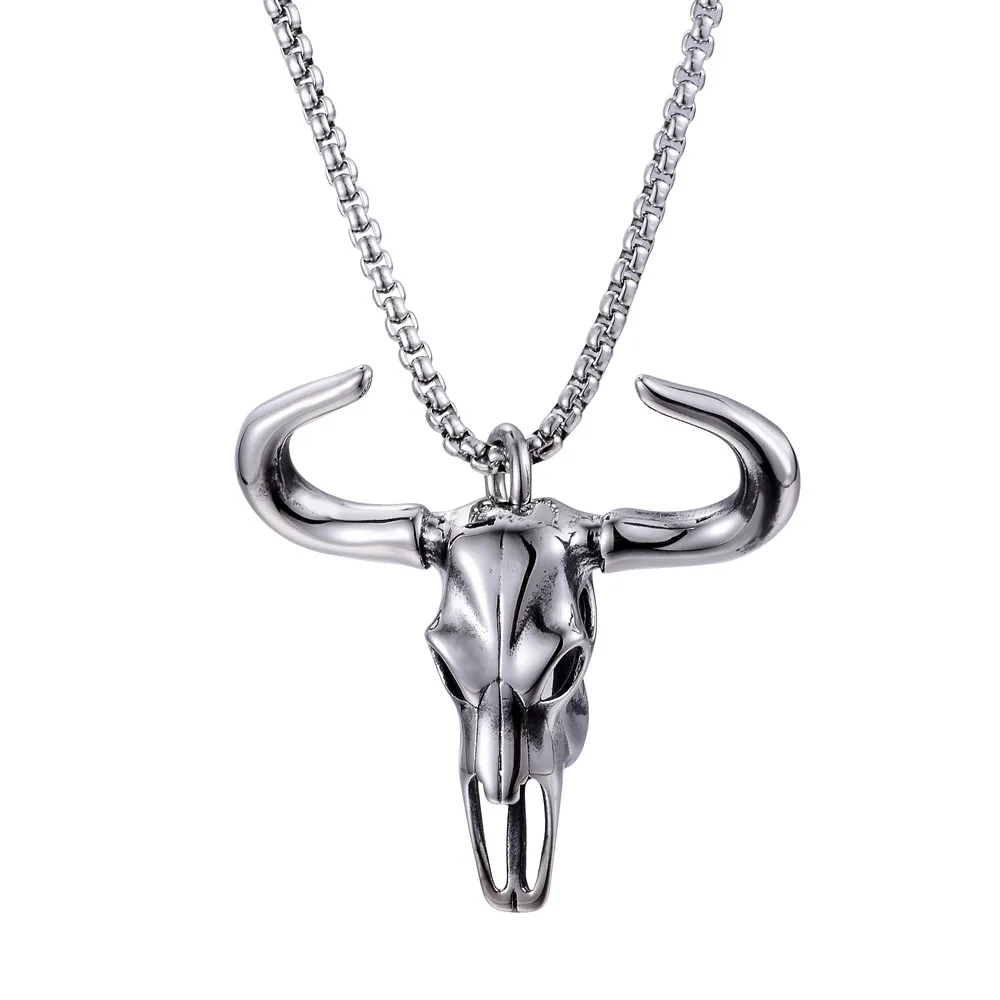 Vintage Biker Bull Skull Head Necklace Male Satanic Cow Pagan Pendant Retro Necklce Men | Украшения и аксессуары