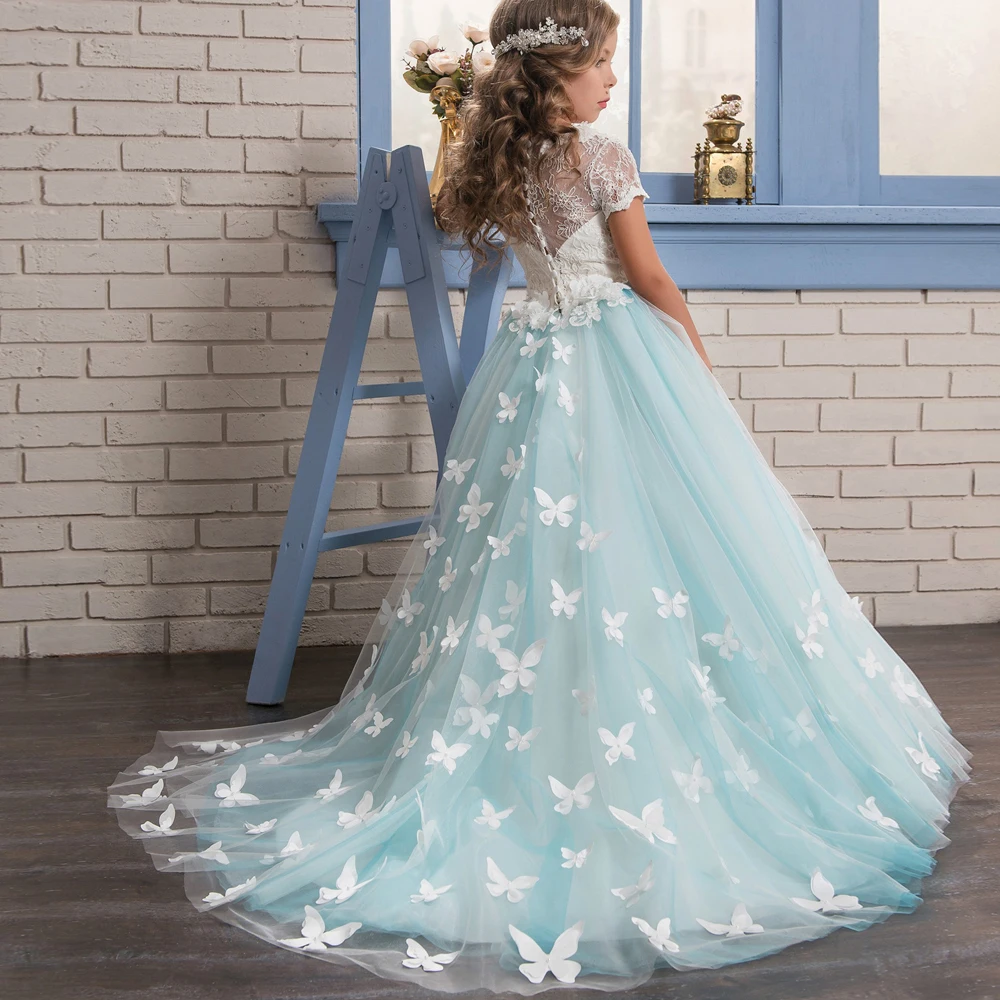 Детское длинное бальное платье Abaowedding с рукавами-бабочками цветами для первого
