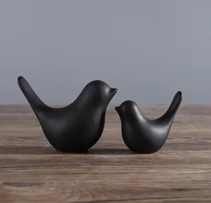 small and large Милые животные, керамические фигурки, белые и черные фигурки птиц, статуэтки, украшения ручной работы, современные декоративные поделки, домашний декор - Цвет: small and large