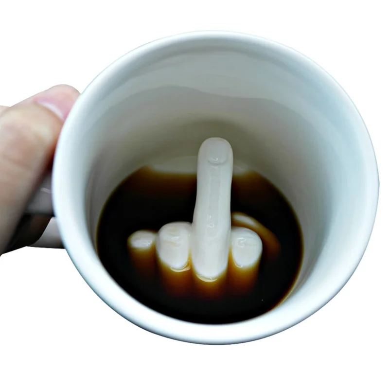 2019 Creative Design White Middle Finger Mug Novelty Style Mixing Coffee Milk Cup Funny Ceramic 300ml Capacity Water | Дом и сад