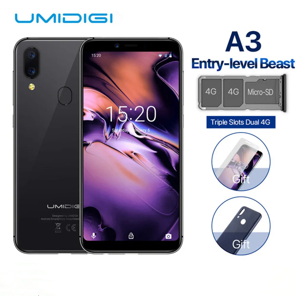 UMIDIGI A3 4G мобильный телефон Глобальная группа 5 &quotincell HD + дисплей 2 ГБ 16 мАч 4 ядра