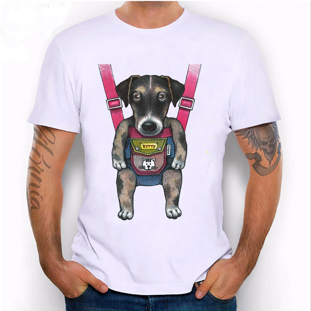 New Spring Summer Fashion Men's T-shirt Funny Strap Dog Print T-Shirt Pug Abs Casual Tees Man Tops Hipster Cool Male Tshirs | Мужская