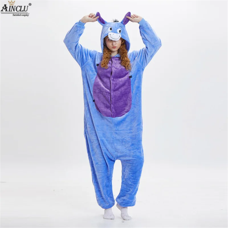 Ainclu Eeyore Пижама с ослом цельная костюмы животными для взрослых Фланелевая пижама