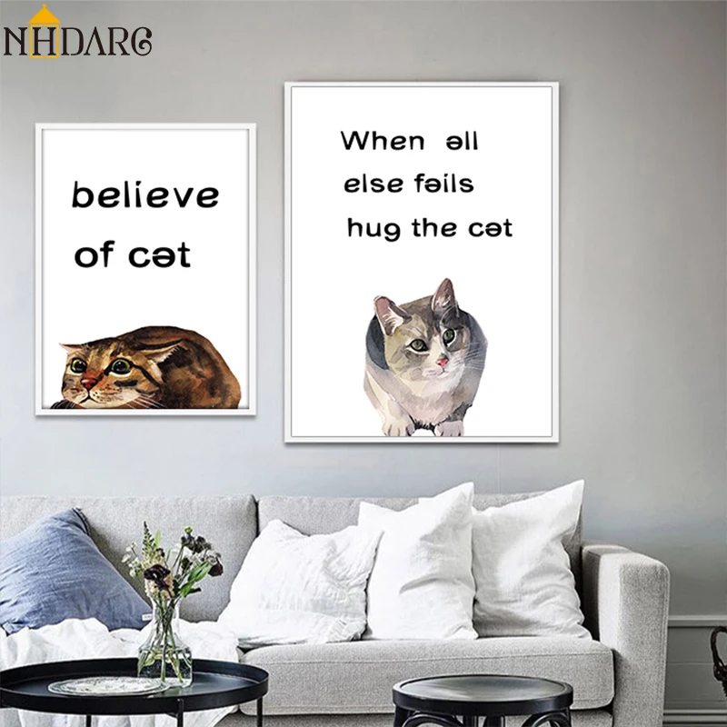 Nordic Lovely Animal Cat Believe of with your life Quote Posters and Prints Canvas Painting Wall Picture Art Home Decor | Дом и сад