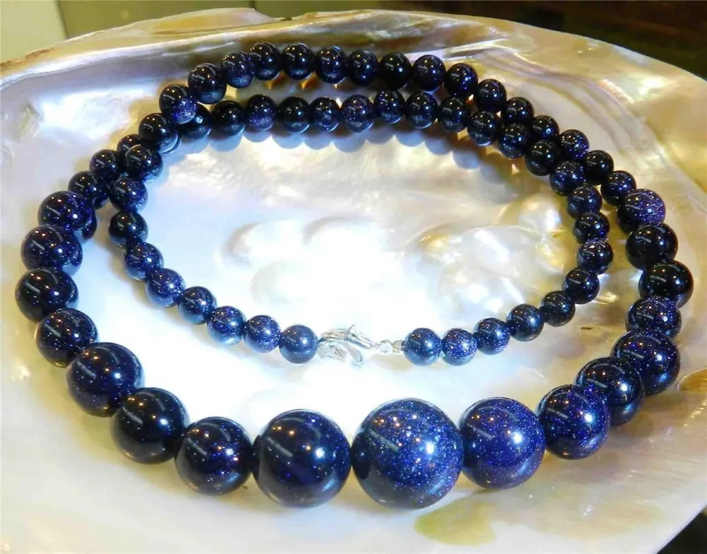 Free Shipping Hot sale &gt&gt6-14mm Galaxy Staras Blue Sand Sun Sitara Round Beads Necklace 18&quot | Украшения и аксессуары