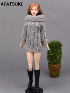 Серый вязаный свитер ручной работы для куклы Барби, одежда, топы, пальто, платье, одежда, подарки для девочек, детская одежда