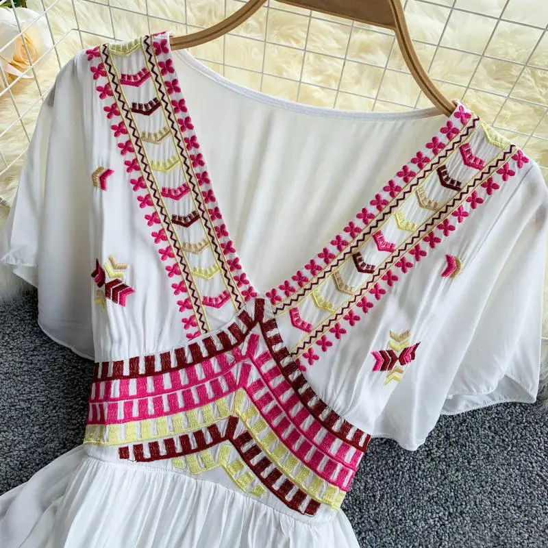 ALPHALMODA новинка платье для отдыха Этническая вышивка геометрические узоры v