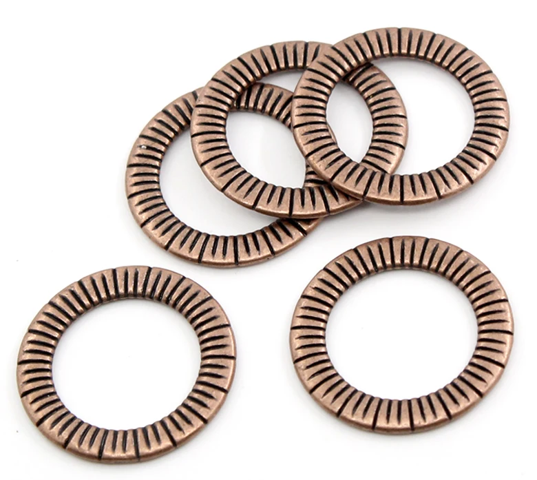 

DoreenBeads Zinc metal alloy Closed Soldered Jump Rings Round Antique Copper Stripe Pattern 24mm(1") Dia, 5 PCs new