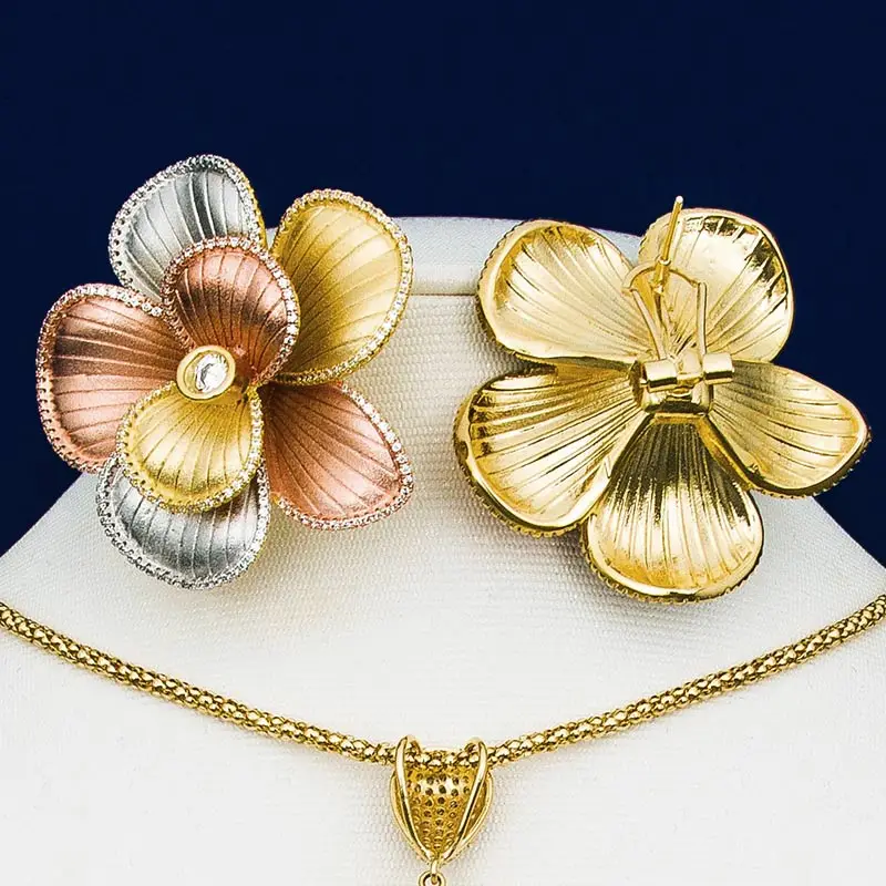 ModemAngel модные серьги в форме лотоса с большими цветами медные трехцветные